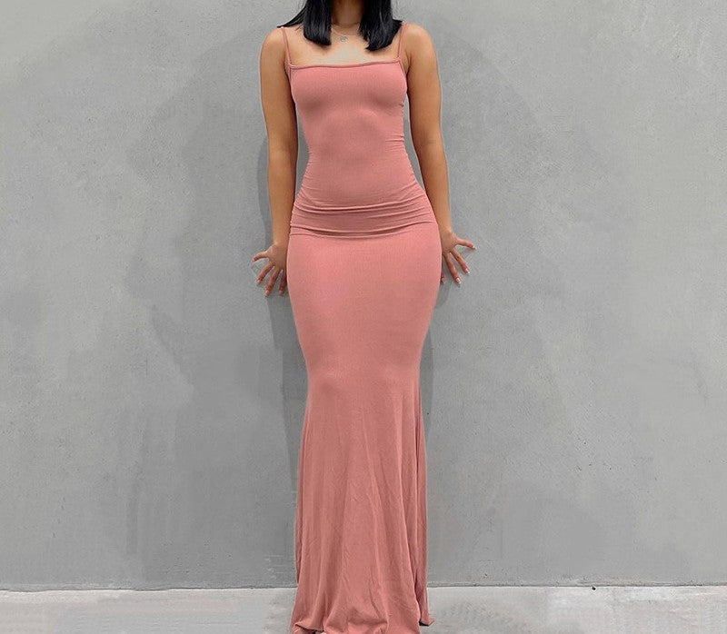 Suspender dress European and American women's clothing high-end pure desire style hip skirt sexy slim milk silk long fishtail skirt