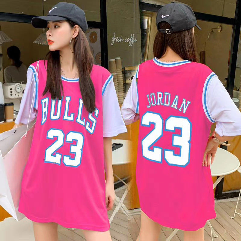 Fake two pieces of basketball clothing Korean version of sports t-shirt male and female students short-sleeved loose casual ball clothing class clothing wholesale