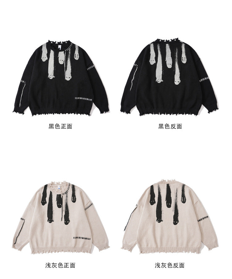 #OVDY 22FW Falling Star Sweater Crewneck Knitwear Collar Tassel Designer Printed Wool Top