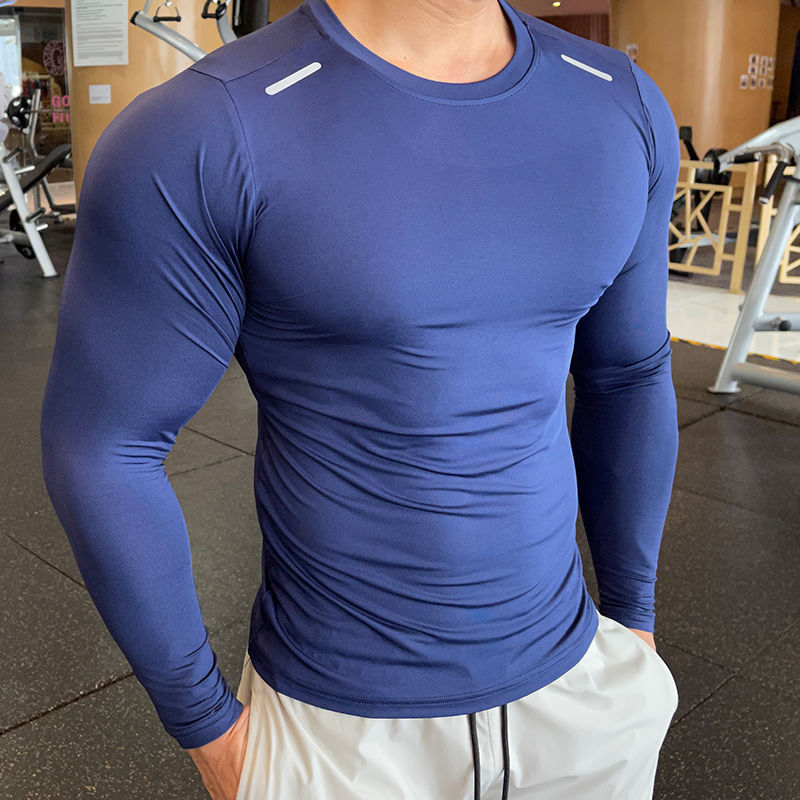 Quick-drying sports long-sleeved men's autumn and winter moisture-wicking high-elastic tights fashionable fitness clothes running training tops