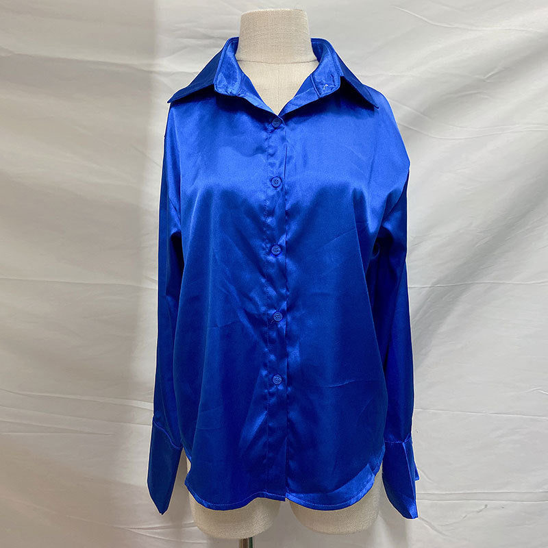 Long-sleeved satin shirt women's spring single-breasted cardigan European and American fashion temperament casual top shirt women's clothing