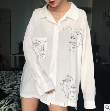 Amazon AliExpress printed cardigan long-sleeved shirt Harajuku style bf mid-length shirt