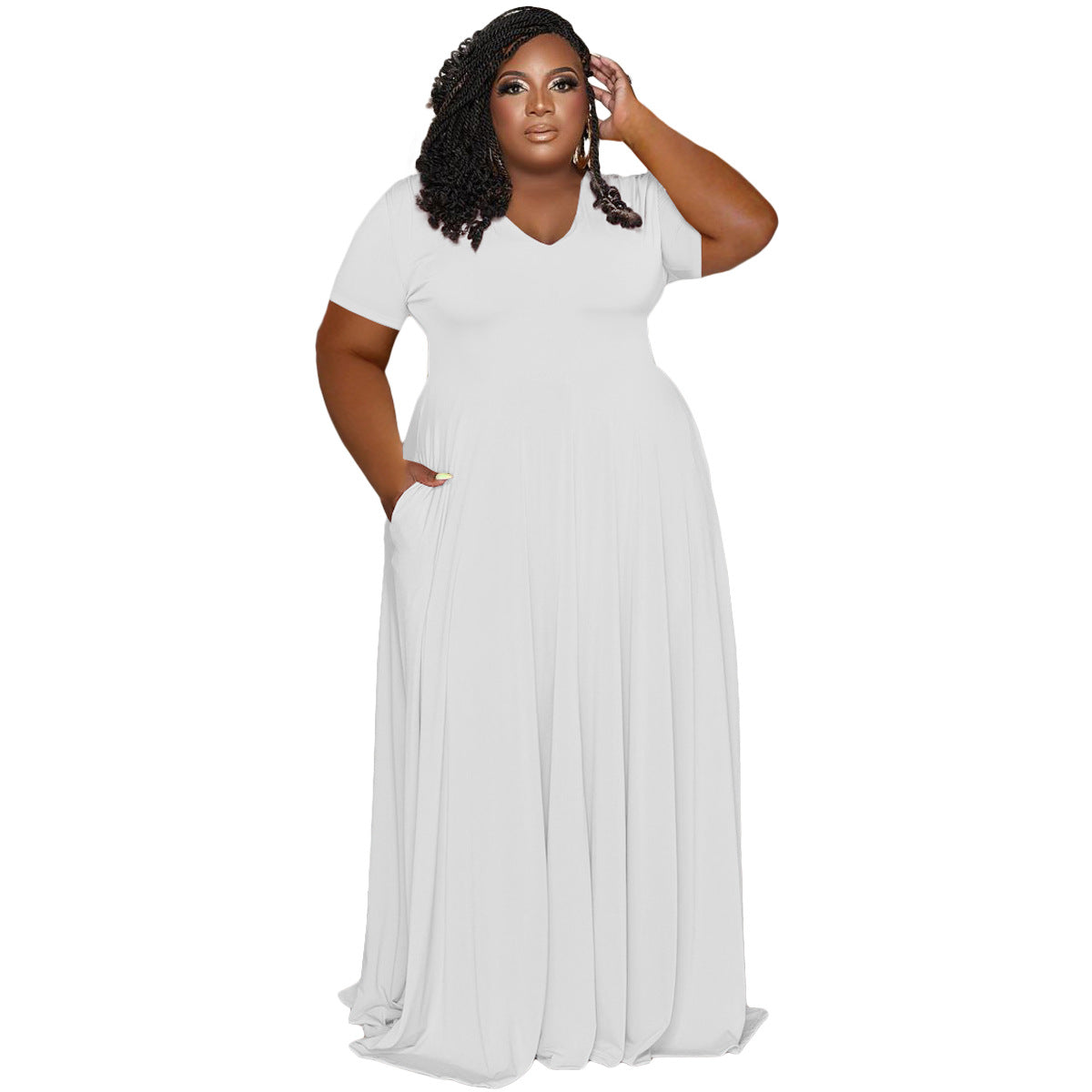 FAGADOER Elegant Solid Plus Size Dress XL-5XL Women Short Sleeve A-line Folding Dress Fashion Casual Clothing Streetwear Robe 2022