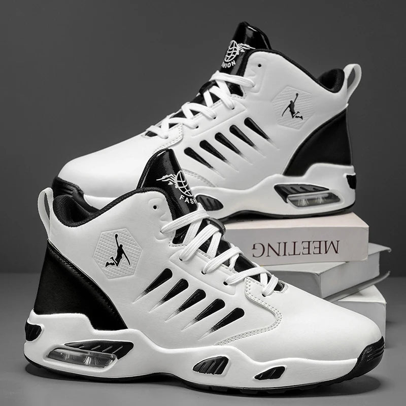 Men's High-Top Basketball Shoes Feature a Breathable Mesh Design for Maximum Comfort Outdoor Shock-Absorbing Running Shoes, High-Rebound Cushioning Technology, Make Running Smoother and More Comfortable, Enhance Support, Stylish White Design, Suitable fo