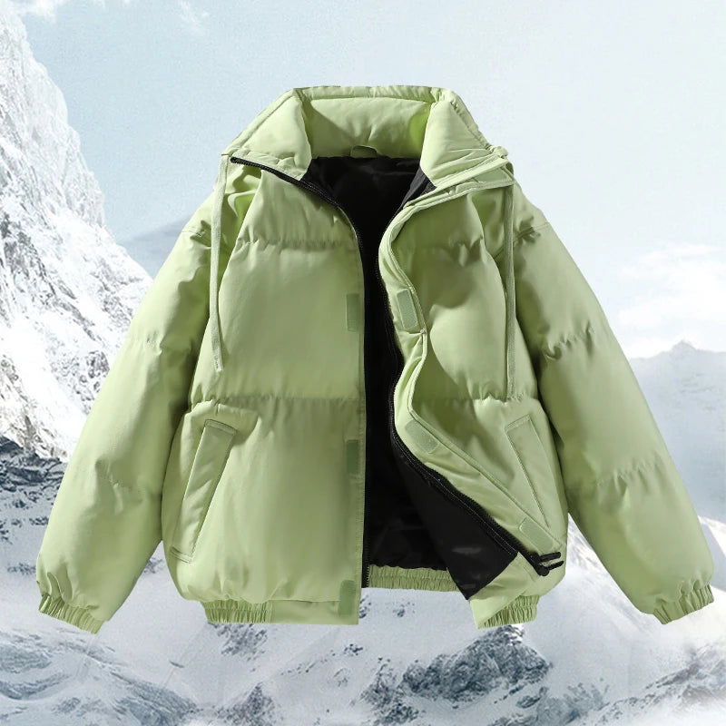 High Quality Men's Down Jacket Casual Fashion Solid Color Outdoor Sports Windproof Warm Stand Collar Coat Men's Cotton Jacket