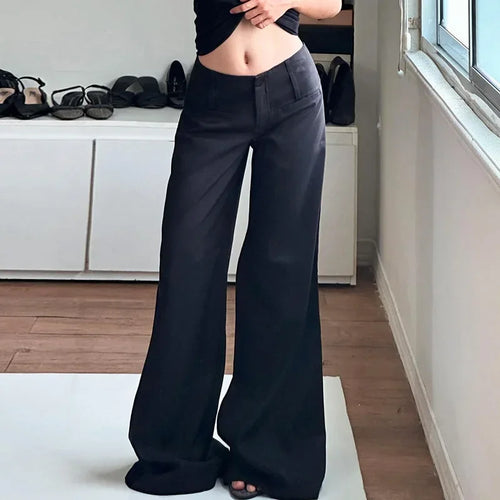 Black Wide Leg Suit-pants Korean Fashion Low Rise Loose Casual Pants for Women y2k Streetwear Basic All-match Pants Lady