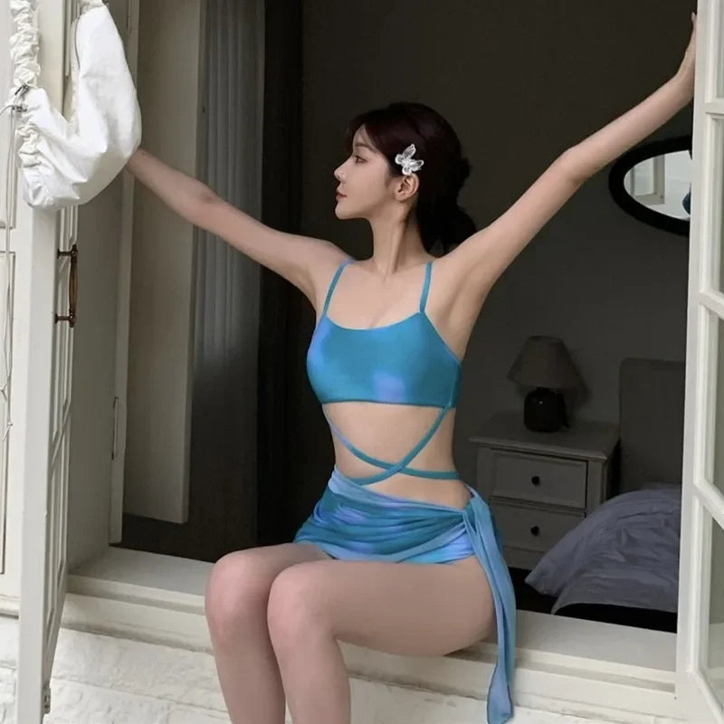 Sexy Korean Bikini Set Female Beach Vacation Three-piece Pure Desire Split Triangle Swimsuit Hot Girl Summer Holiday Swimwear