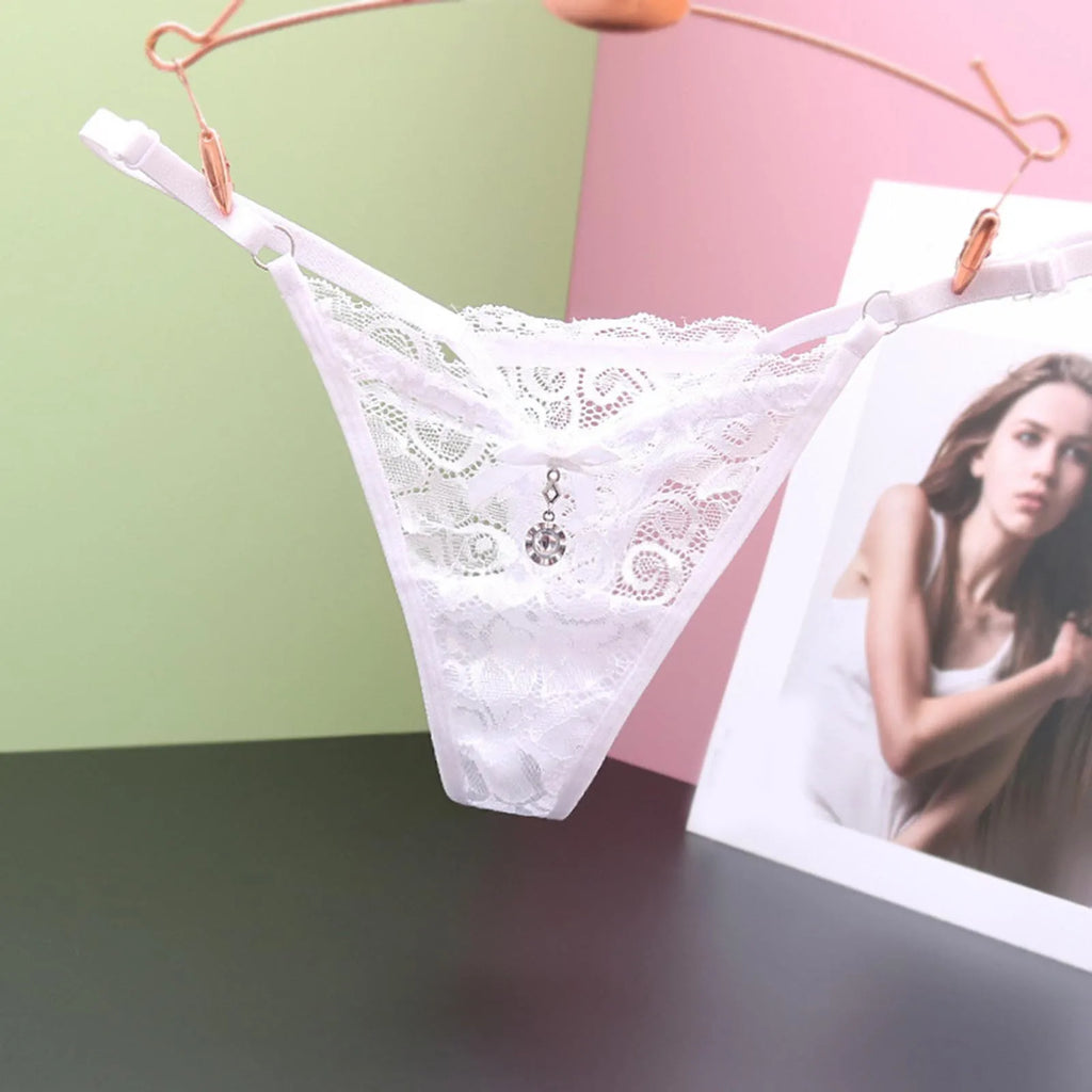 Women Sheer Lace Thong Adjustable Waist Bow Mesh Underpants Sexy Seamless Panties Skin-friendly Solid Color Intimate Pantys
