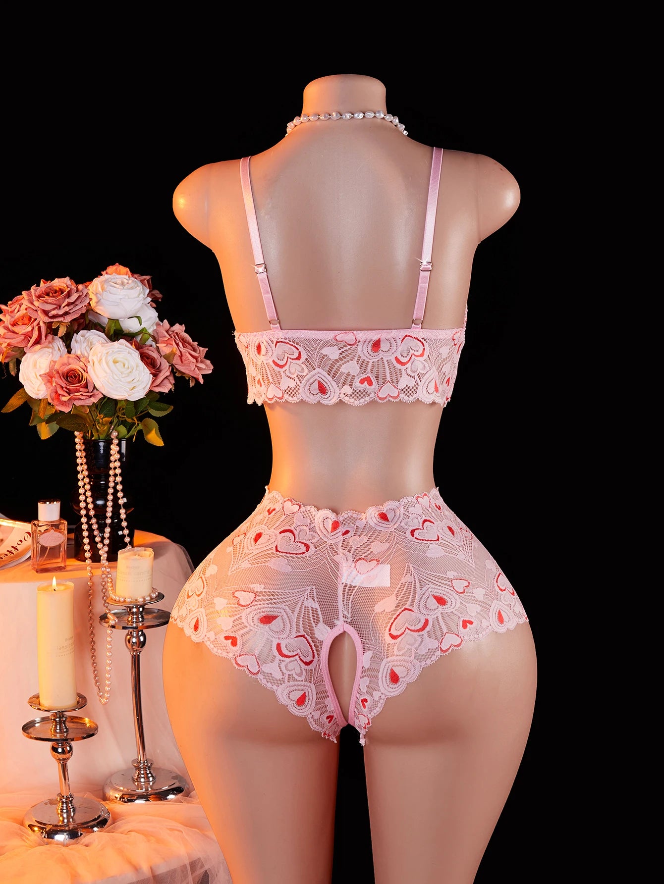 Pink Lace Open Brassiere Crotchless Panties Sexy Lingerie Female Sling Seductive Women's Fetish Transparent Underwear Sets