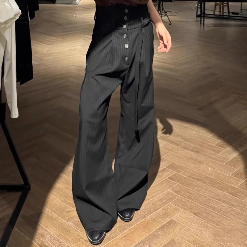 Fashionable Pinstripe Casual Pants Spring Autumn Wide-Leg Vintage Embroidered Men's Clothing Loose Folds Straight Basic Trousers