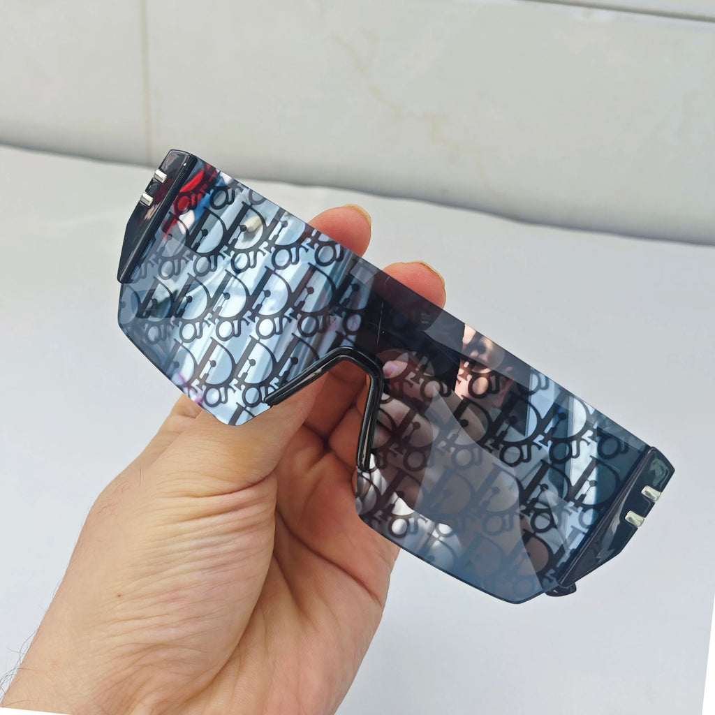 Luxury Shield Sunglasses Men Women Y2K Oversized Rimless One Piece Sun Glasses Letter Print UV400 Sport Oculos de Sol Eyewear