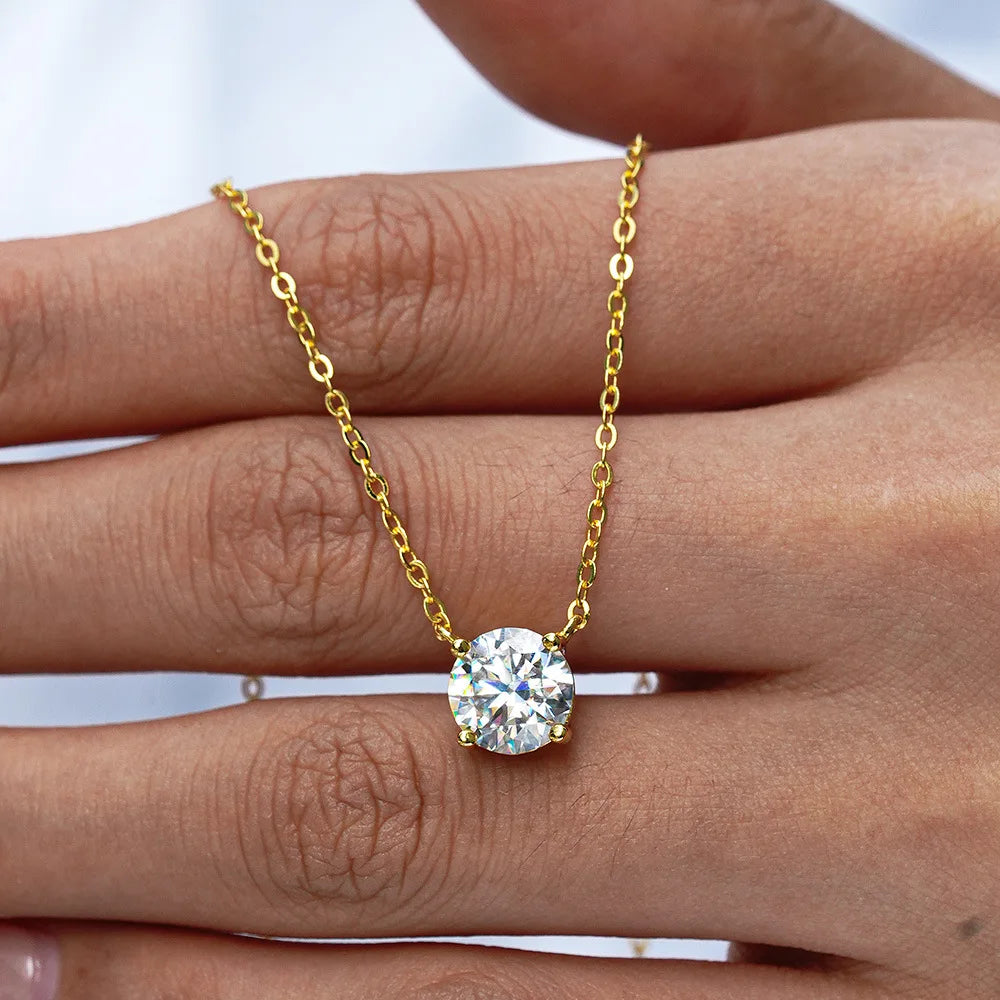 PureNew 1-3ct Classic Full Moissanite Necklace For Women S925 Silver Plated 18k Gold D Color VVS1 Women's Moissanite Chain Gift