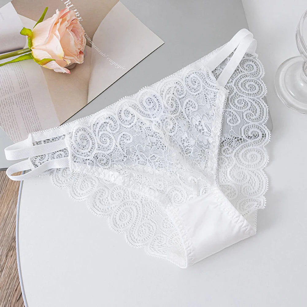 1pc Women's Lace Hollow Pantie Cotton Breathable Comfortable Triangle Pants Sheer Mesh Lace Low-Rise Briefs Underwear
