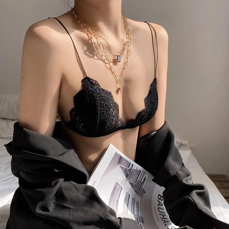 Sexy Lace Thin Triangle Bra for Women Wireless Lingerie Underwear Bra Transparent Solid White/Black Bralette Women's Intimates