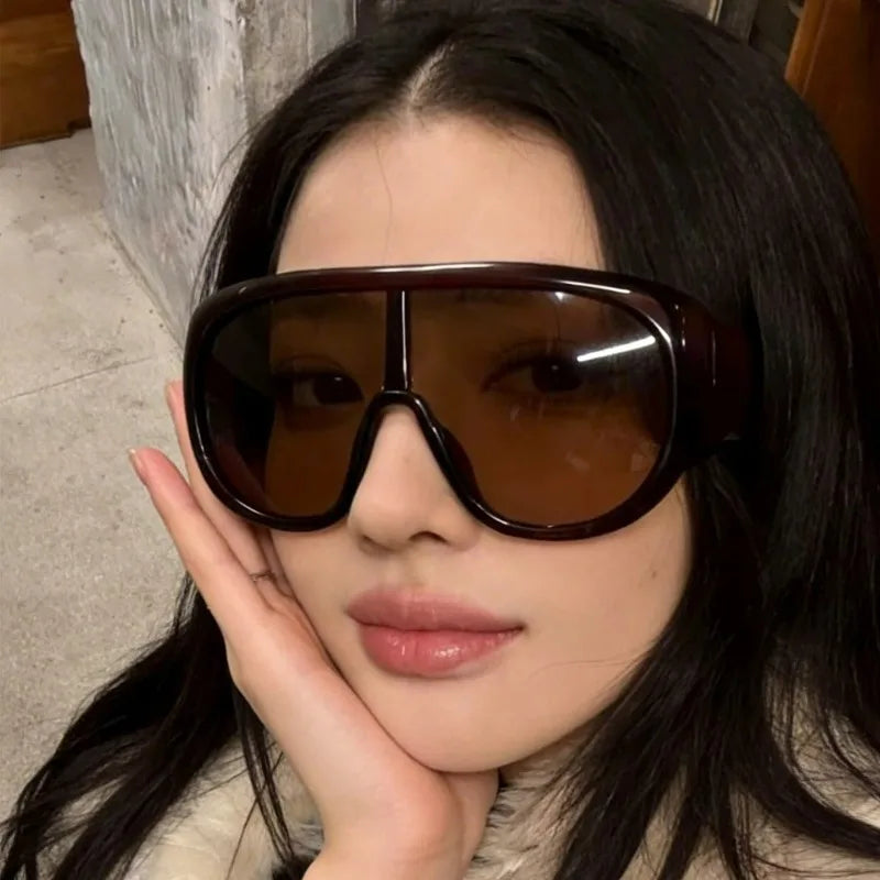 Luxury Large Sunglasses Exaggerated Oversized Retro Oval Gradient Pilot Sunglasses UV Protection One Piece Sun Glasses Goggles