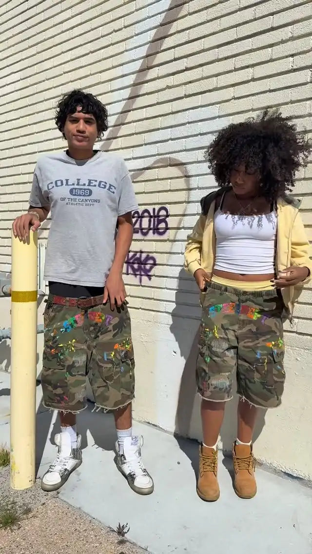 2026 Summer Y2K Retro Graffiti Camouflage Cargo Shorts American Hip-Hop Casual Street Men's and Women's Loose Shorts