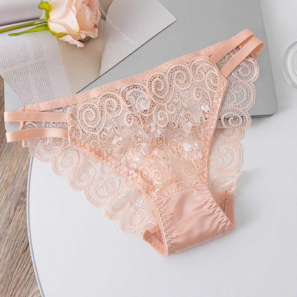1pc Women's Lace Hollow Pantie Cotton Breathable Comfortable Triangle Pants Sheer Mesh Lace Low-Rise Briefs Underwear