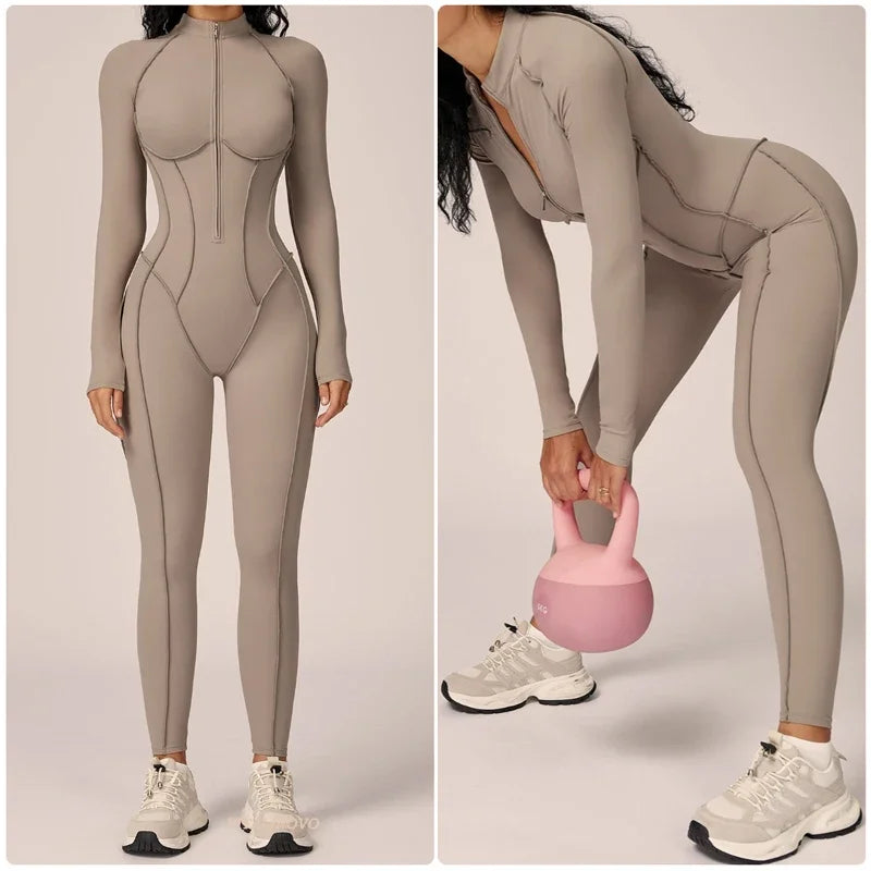 VITALINOVO Womens Running Onesie Athletic Romper Pants Long Sleeve Zip Up Hiking Outfits One Piece Workout Bodycon Jumpsuits