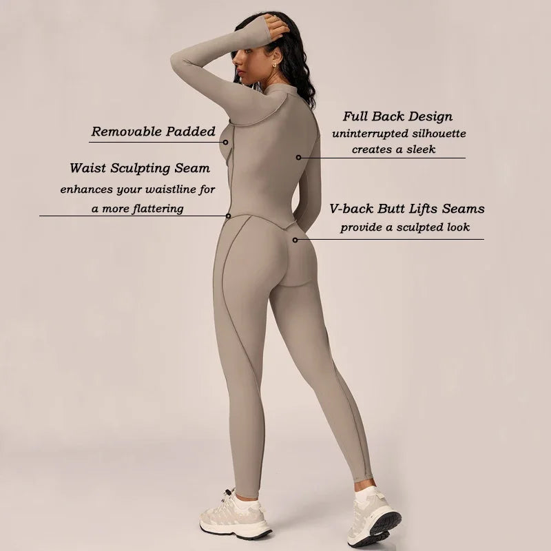 VITALINOVO Womens Running Onesie Athletic Romper Pants Long Sleeve Zip Up Hiking Outfits One Piece Workout Bodycon Jumpsuits
