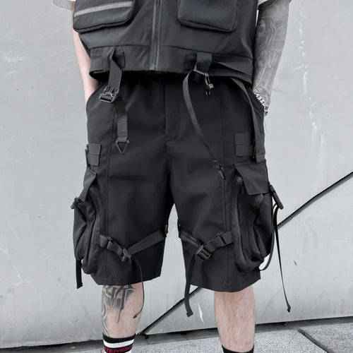2023 Multi Pockets Street Punk Hip Hop Cargo Shorts Mens Tactical Techwear Knee Length Wide Leg Short Pants