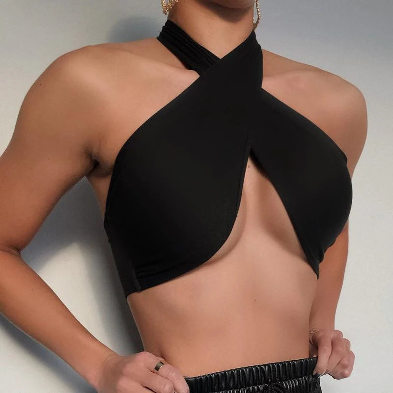Women's Crossover Back Tops Women's Sex Fashion Off-The-Shoulder Crop Tops Lace-Up Sexy Tank Tops Y2K Tops Women's Summer 2022