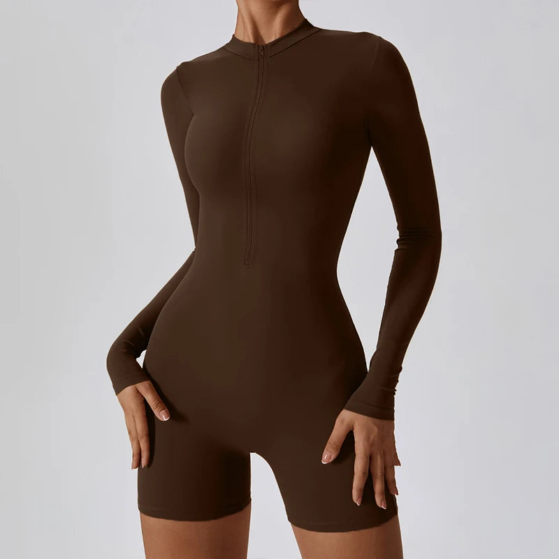 Women's Fitness Short Jumpsuits Long Sleeve Training Overalls One-Piece Sporty Suits Workout Romper Gym Clothing Woman Tracksuit