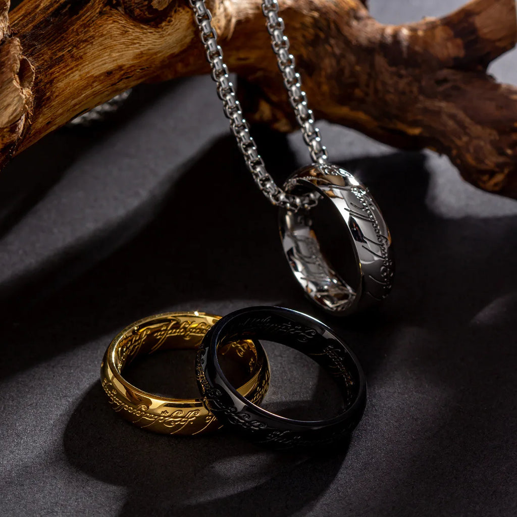 Lord of The Finger Rings Necklace Movie With The Same Inside and Outside 3D Engraving Spanish Sanskrit Necklace