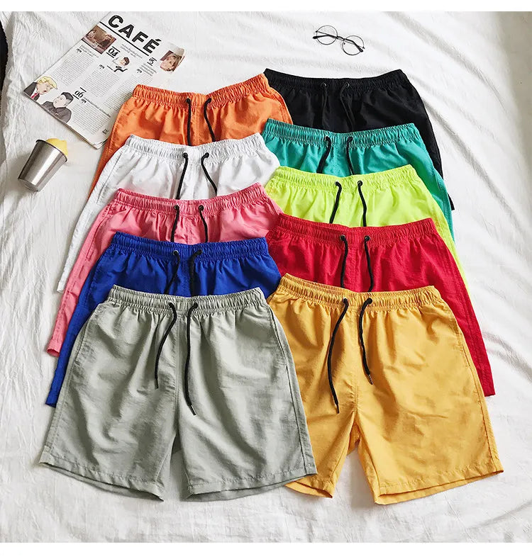 2026 Summer Candy Color Casual Five Point Shorts for Men,Watermelon Red/fluorescent Green Multi-color Men's Beach Leisure Shorts