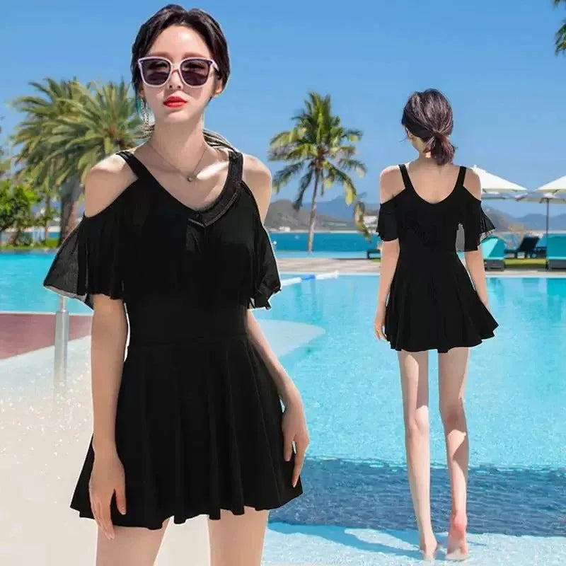 1pcs Women Swimsuit Girls Solid Slimming One-piece Dress Style Tightening Slimming Vacation Swimsuit Female Seaside Beach Dress