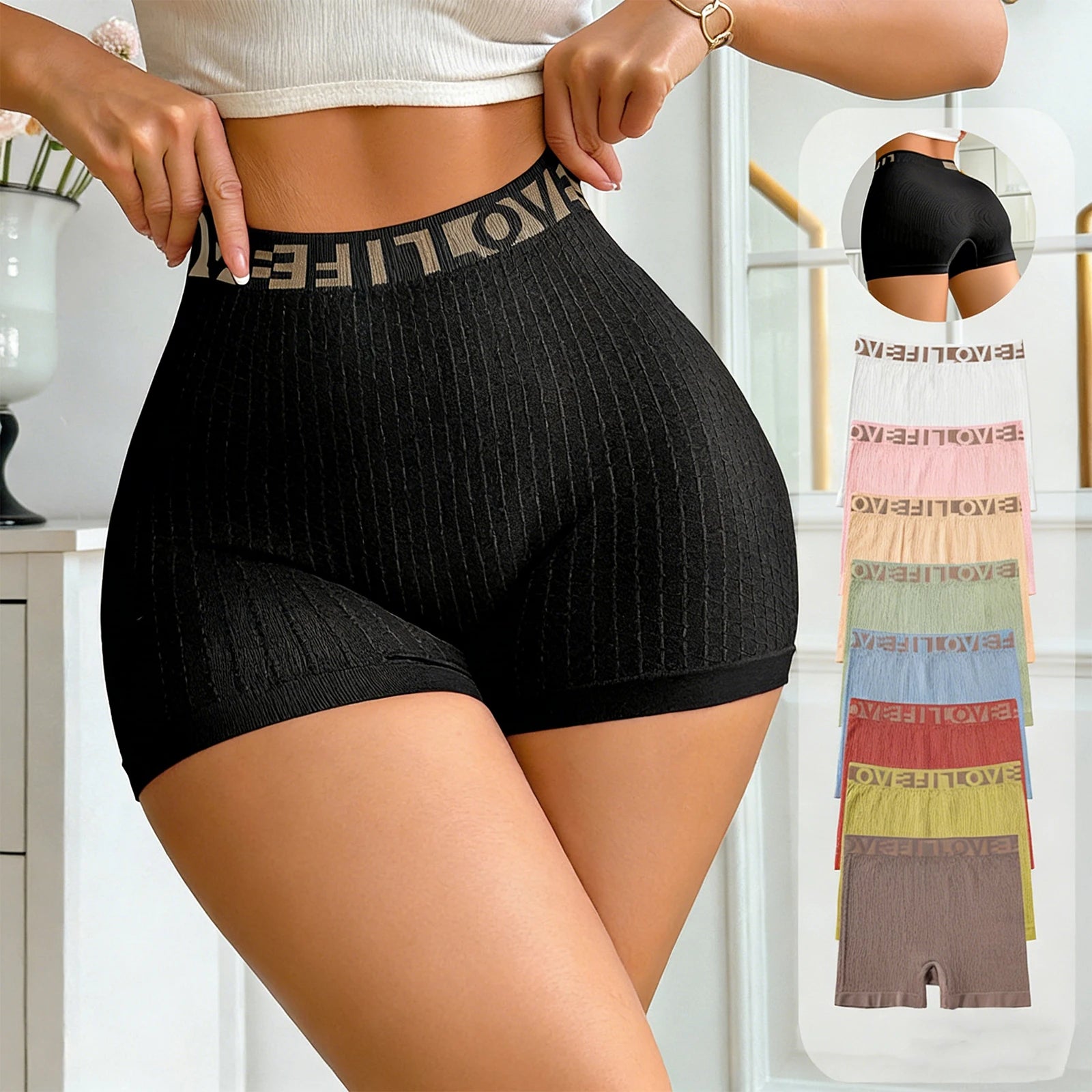 Women's High Waisted Sports Shorts With The Letters LOVE, Fashionable And Casual Women's Underwear, And Boxer Shorts