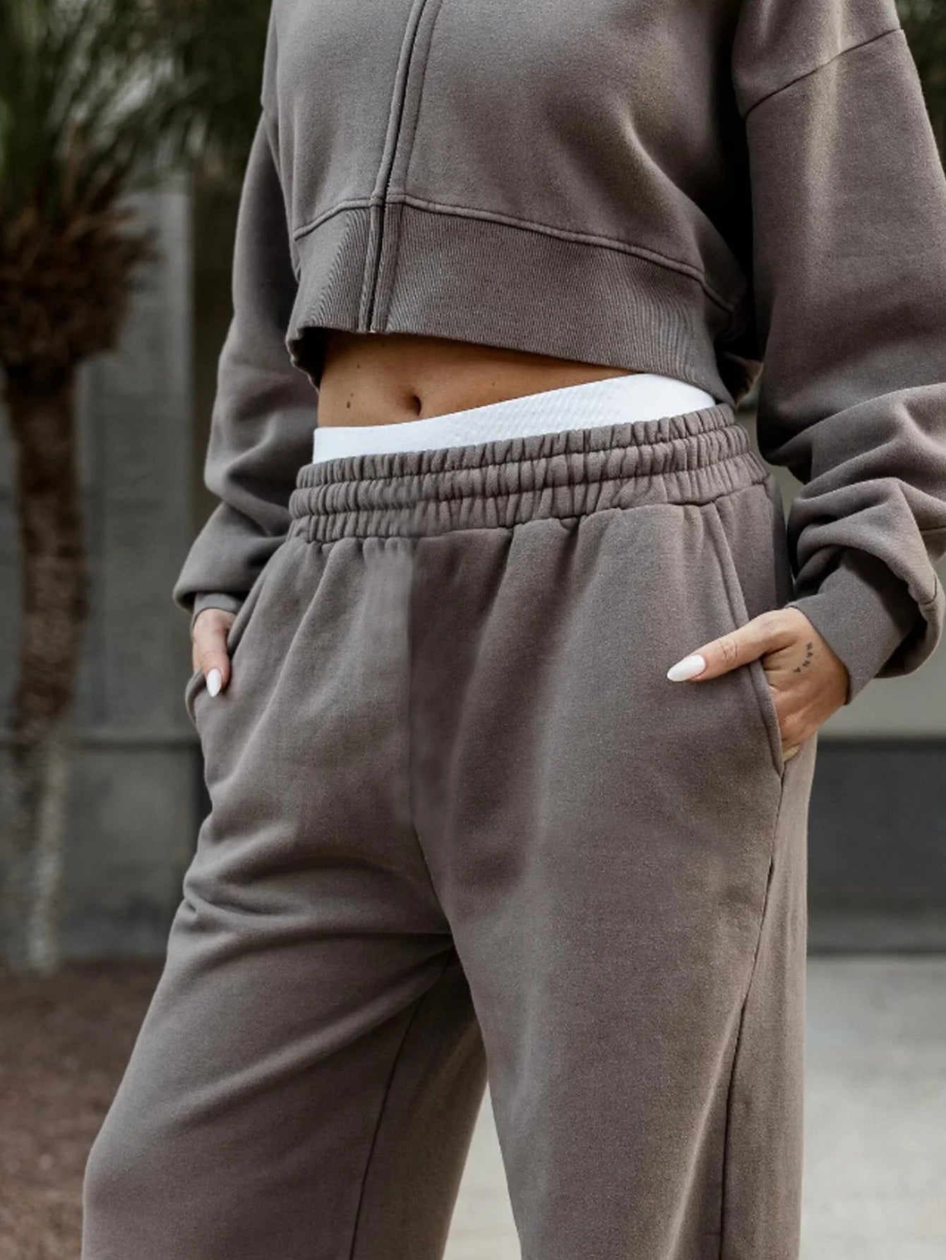 Women's Fall Winter Hooded Sweatshirt Set, Long Sleeve Short Top & Drawstring Waist Pants, Casual Sportswear for Ladies
