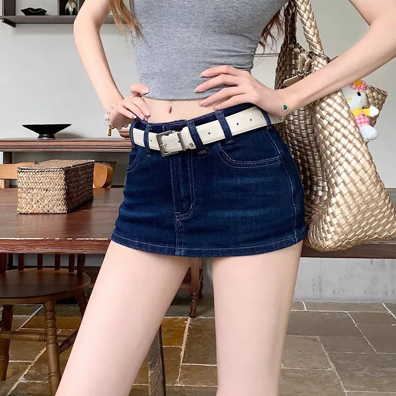 Deep Blue Denim Skirts for Women Sexy Low-Waisted Tight Elastic Shorts Jean Skirt Woman New Summer Chic Bodycon Mini Skirts