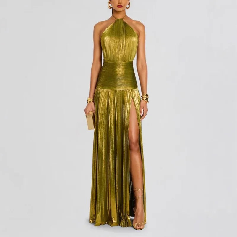 Luxurious Women Corset Party Cocktail Dress Sexy Off Shoulder Halter Folds Slit Guest Celebrity Long Dress Celebrity Prom Gown