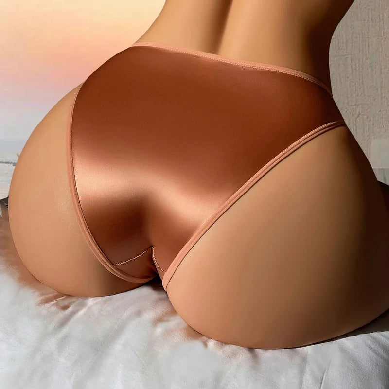CINOON Women's Sexy Satin Ice Silk Panties Lip Print Low Rise High Cut Silky Smooth Breathable Ladies Intimate Soft Lingerie