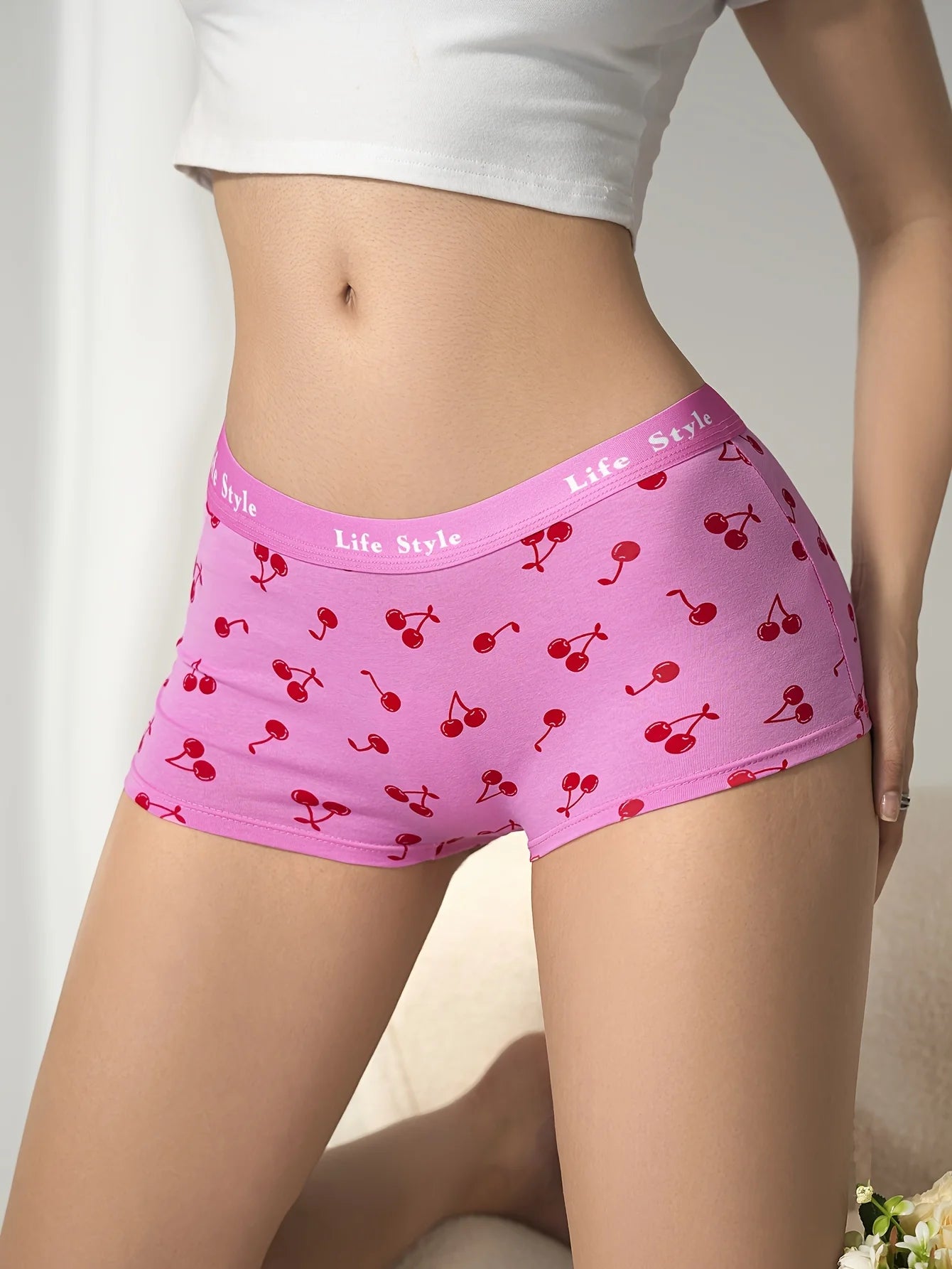 Random 4-Pack Mixed Color Fruit Pattern Cherry Print Ladies' Boxer Briefs Travel Home Casual Cotton Comfortable Underwear