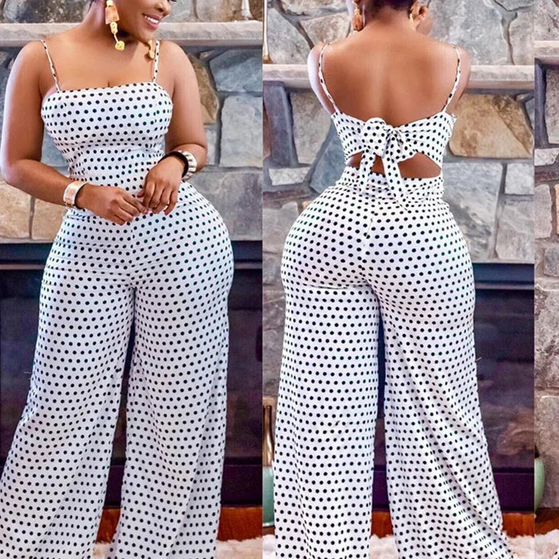 Womens Spot Print Wrap Chest Sleeveless Cami Jumpsuit