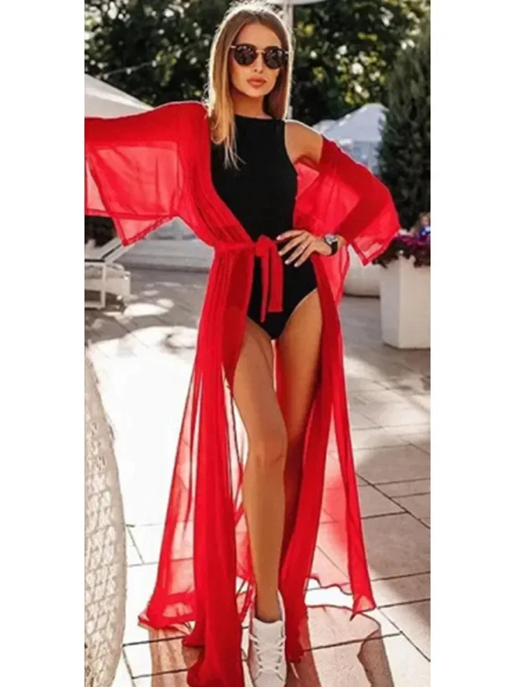 Women See Through Bikini Cover-ups Mesh Short Sleeve Cardigan Beach Dress Summer Sexy Swimwear Cover Ups