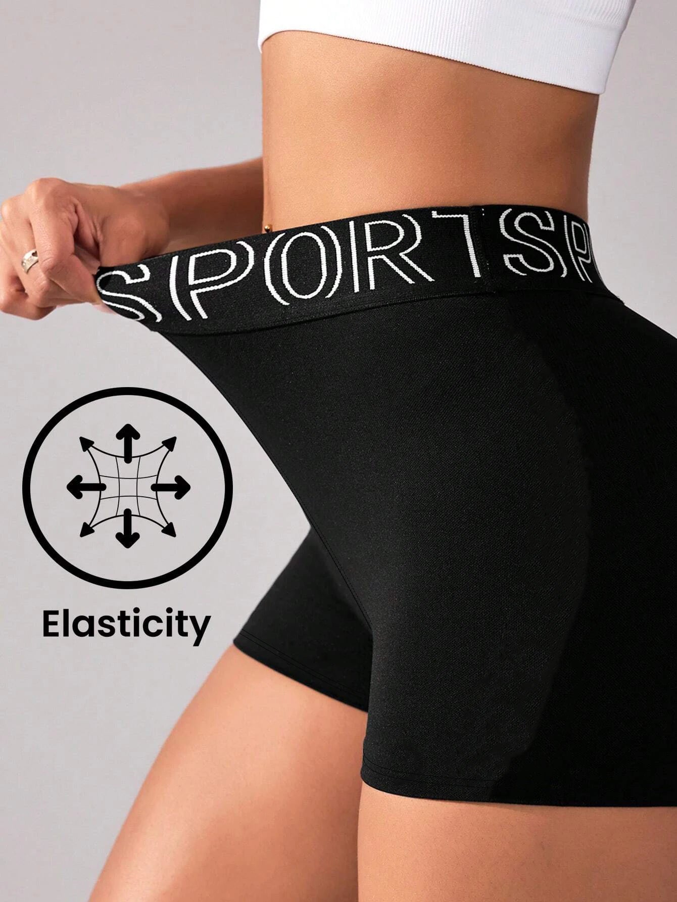 Women leggings High Waist Letter Waistband Solid Color Sports shorts for Breathable Quick Dry Running Gym Tennis Workout Shorts