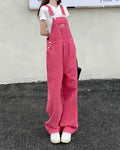 XS-XL jean womens 2022 Summer Preppy Style loose Girls Pink wide leg trousers jumpsuit korean casual denim overalls womens(78891