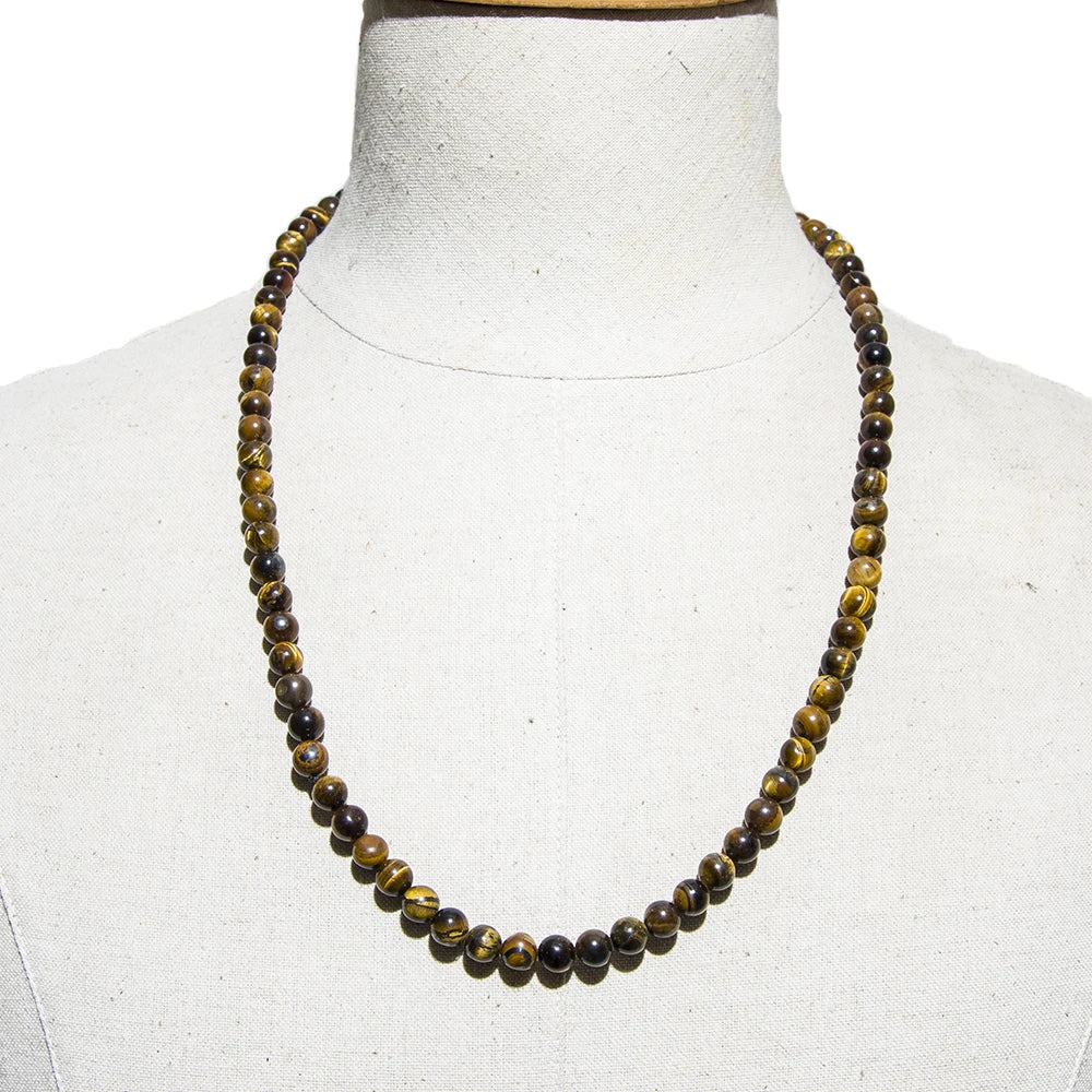 8mm Yellow Tiger Eye Choker Necklace for Men and Women Beaded Long Necklace Jewelry Bracelet Set