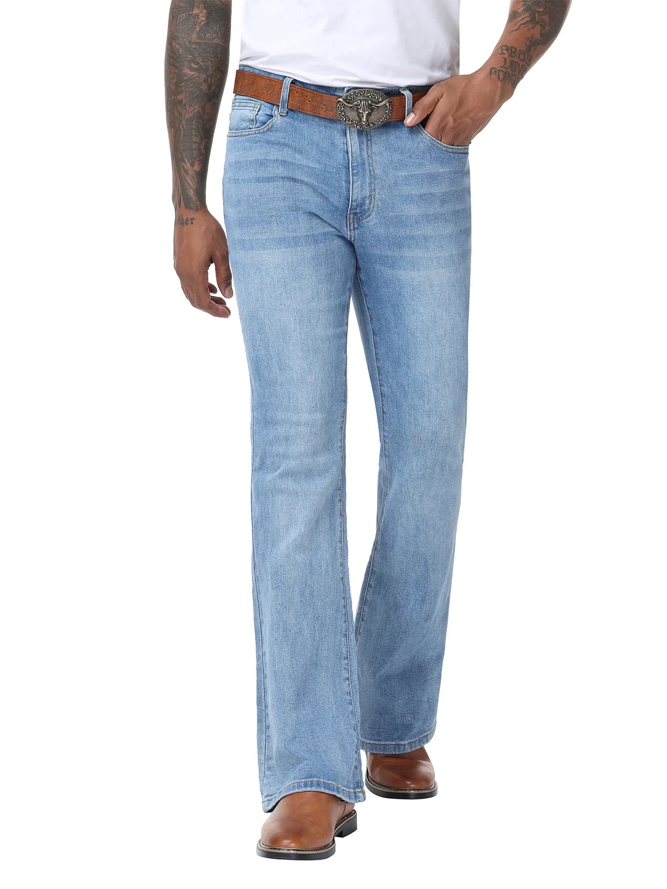 Men's Vintage Jeans Bell Bottom Pants Retro 70s Slight Stretch Fit for Disco Party Flare Leg