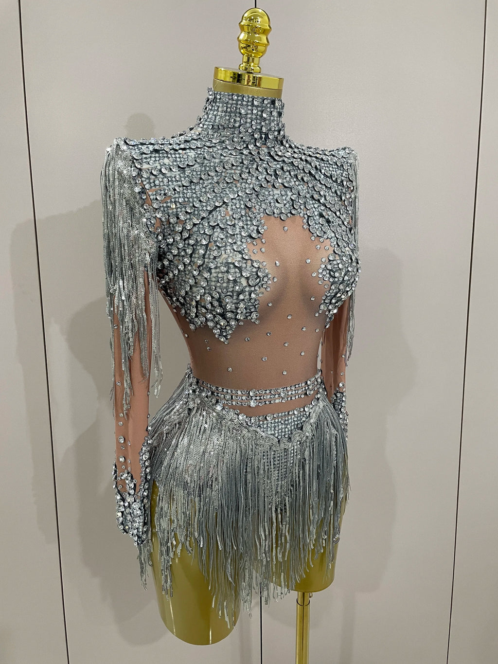 Women Sparkly Rhinestone Sequin Tassel Stretch Bodysuits 2025 New Arrival Birthday Party Nightclub Dj Stage Performance Costume