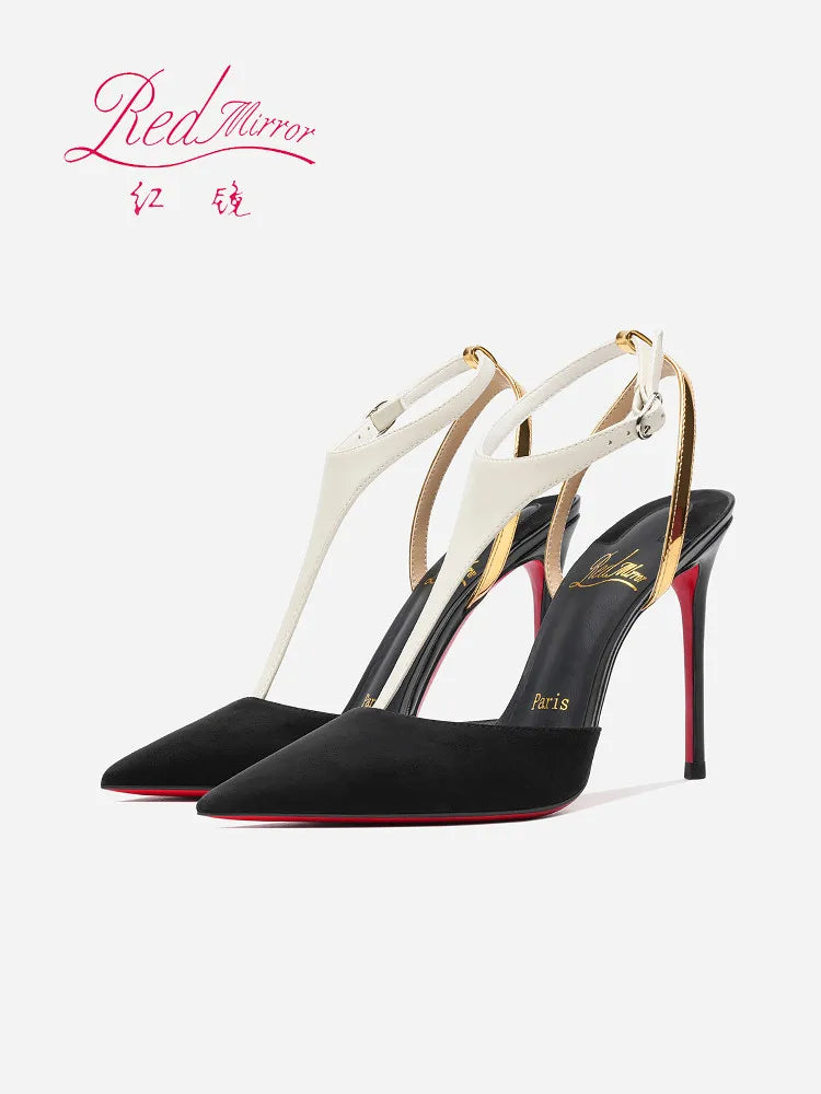 2025 new pointed, slim and high-heeled shoes for slimming, shallow mouthed socialite, with a back buckle strap and sandals