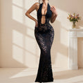Black Lace Floral Sheer Halter Neck Dress Women Summer Sexy Backless Sleeveless Deep V Bodycon Party Dress for Beach Club