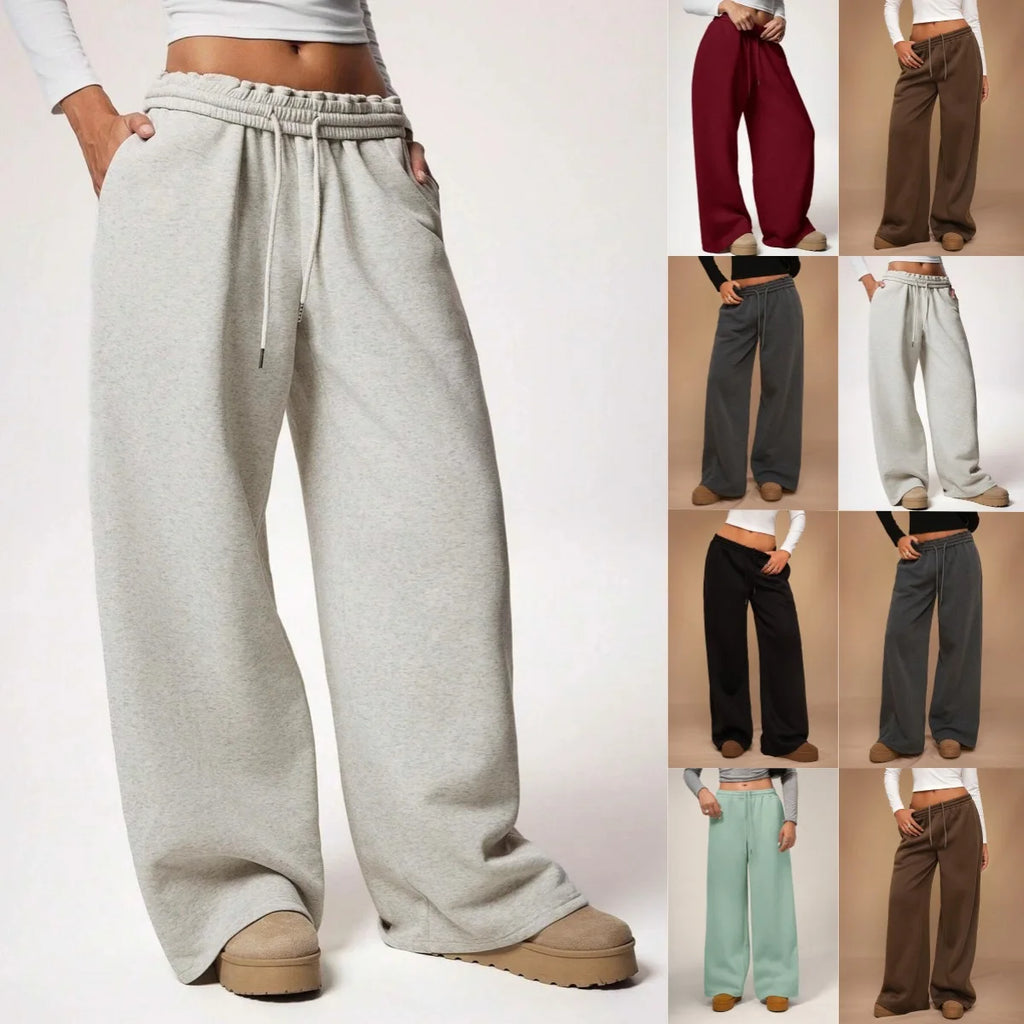 Women's Casual Wide-Leg Joggers with Elastic Waistband Pockets Solid Color Stretchy Comfort Fit All-Season Loose Trousers 2026