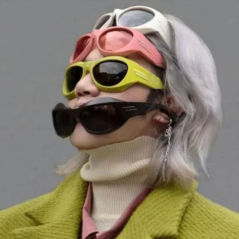 Steampunk Style Y2K cycling Sunglasses Women Men Trendy Ins Curved Shaped Glasses Personalized Technology Sports Sun Glasses