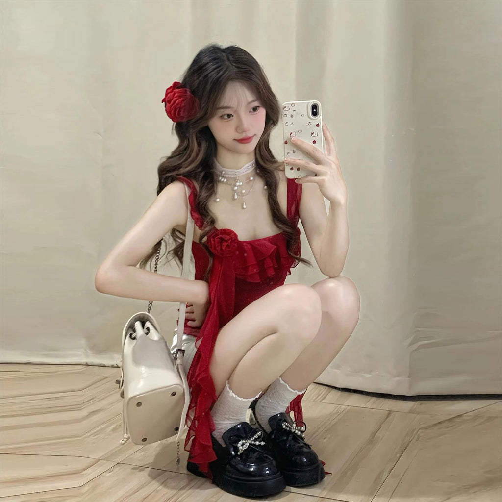 Fashion suspenders Sleeveless Tank Top Sexy Ruffles Backless Irregular  Tops Summer Casual Streetwear Women Camis