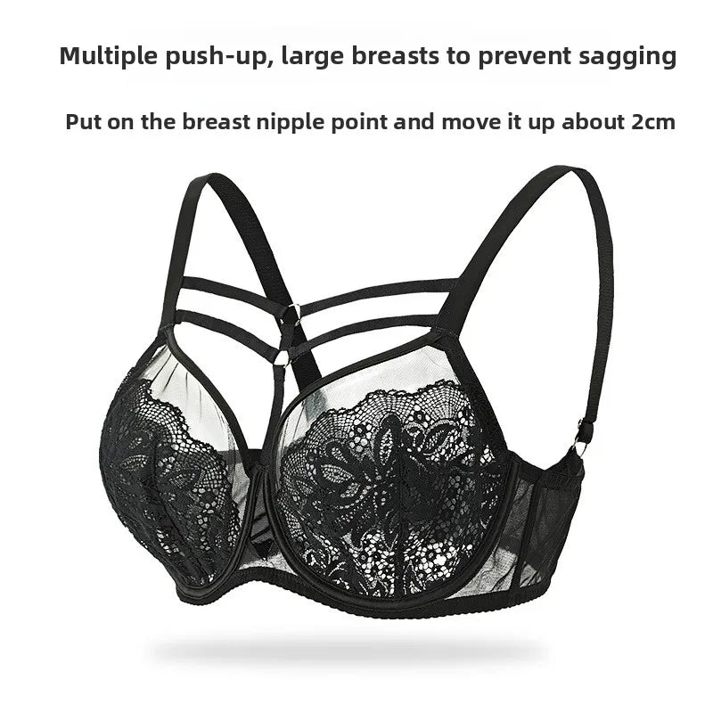 Plus Size Minimizer Bra D-J Cup Full Coverage Lift Support Wide Side Wings, Breathable Lightweight Lace Underwire Bra for Women