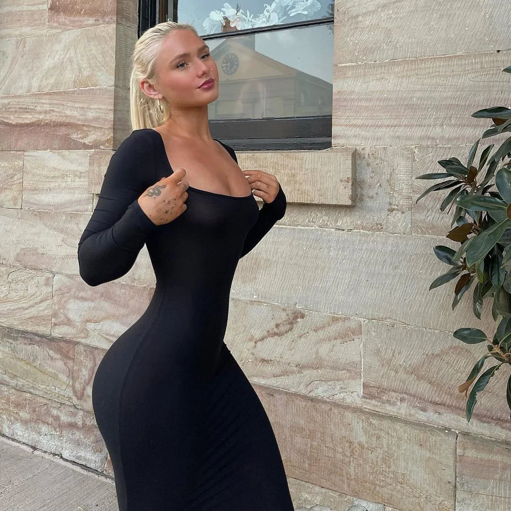 2025 Long sleeves Sexy Maxi Dress Spring Women Party Y2K Concise Tight fishtail skirt Elegant Dresses Female Clothing
