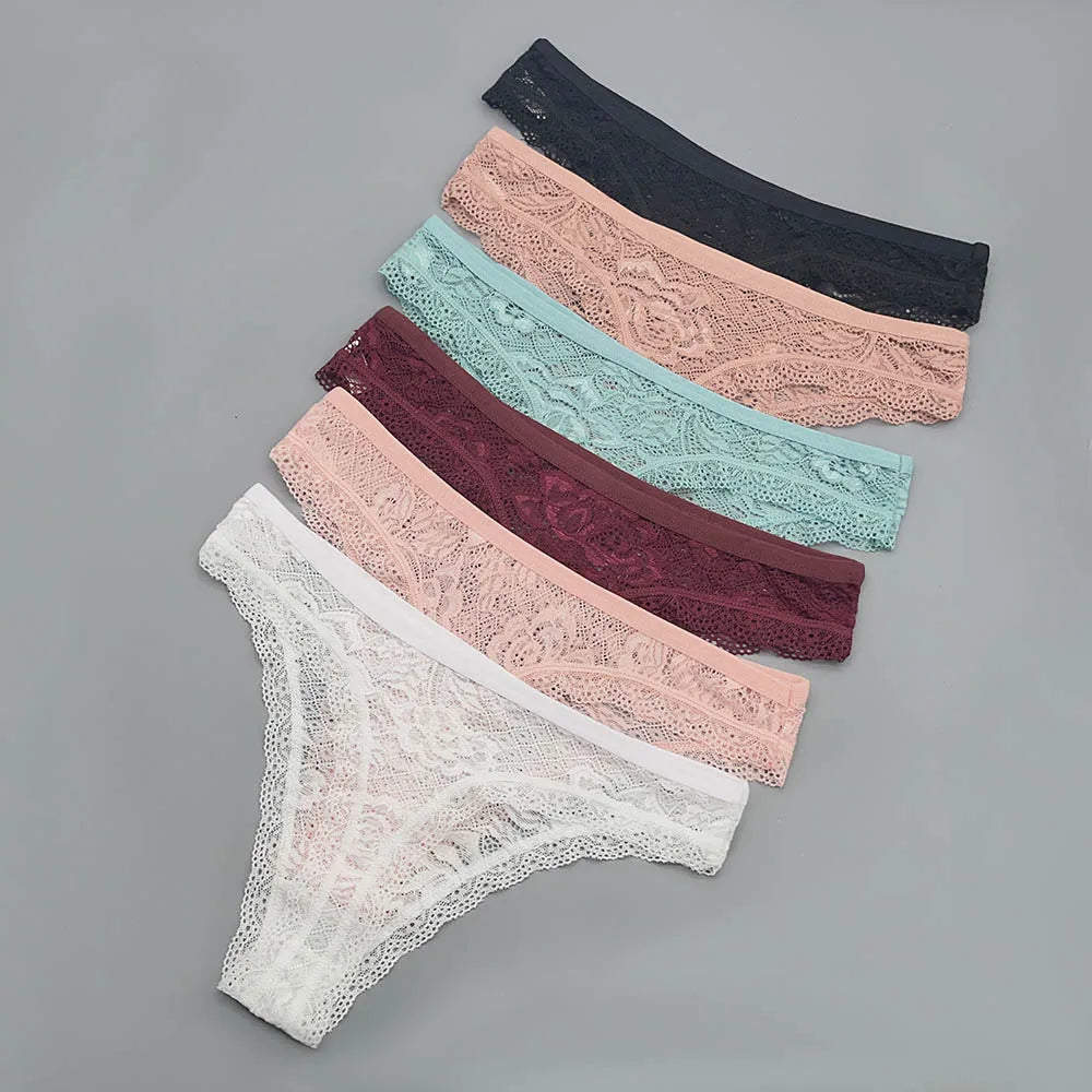 Moonflame 5Pcs Lace Thong For Women Low Rise Soft Intimates Lingerie Sexy Lace Panties Ladies Comfortable Underpants Girls Panty